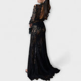 Azalea - Midnight Elegance Priesvitné Čipkované Dlhý Rukáv Stretch Maxi Šaty
