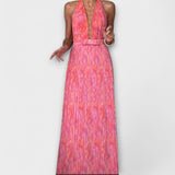 Seraphina - Elegantné Maxi Šaty s Halter Golierom a V Výstrihom
