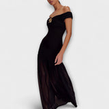 Maelie - Elegantné šaty maxi bodycon bez ramienok s kvetinovými ozdobami