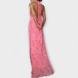 Seraphina - Elegantné Maxi Šaty s Halter Golierom a V Výstrihom