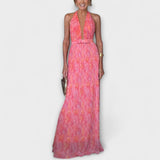 Seraphina - Elegantné Maxi Šaty s Halter Golierom a V Výstrihom