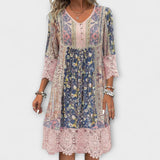 Casey - Boho šaty s čipkou a vintage kvetinovou potlačou