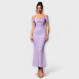 Ione - Bodycon šaty s odhalenými ramenami a riasením