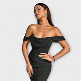 Ione - Bodycon šaty s odhalenými ramenami a riasením