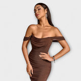 Ione - Bodycon šaty s odhalenými ramenami a riasením