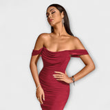 Ione - Bodycon šaty s odhalenými ramenami a riasením