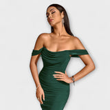 Ione - Bodycon šaty s odhalenými ramenami a riasením